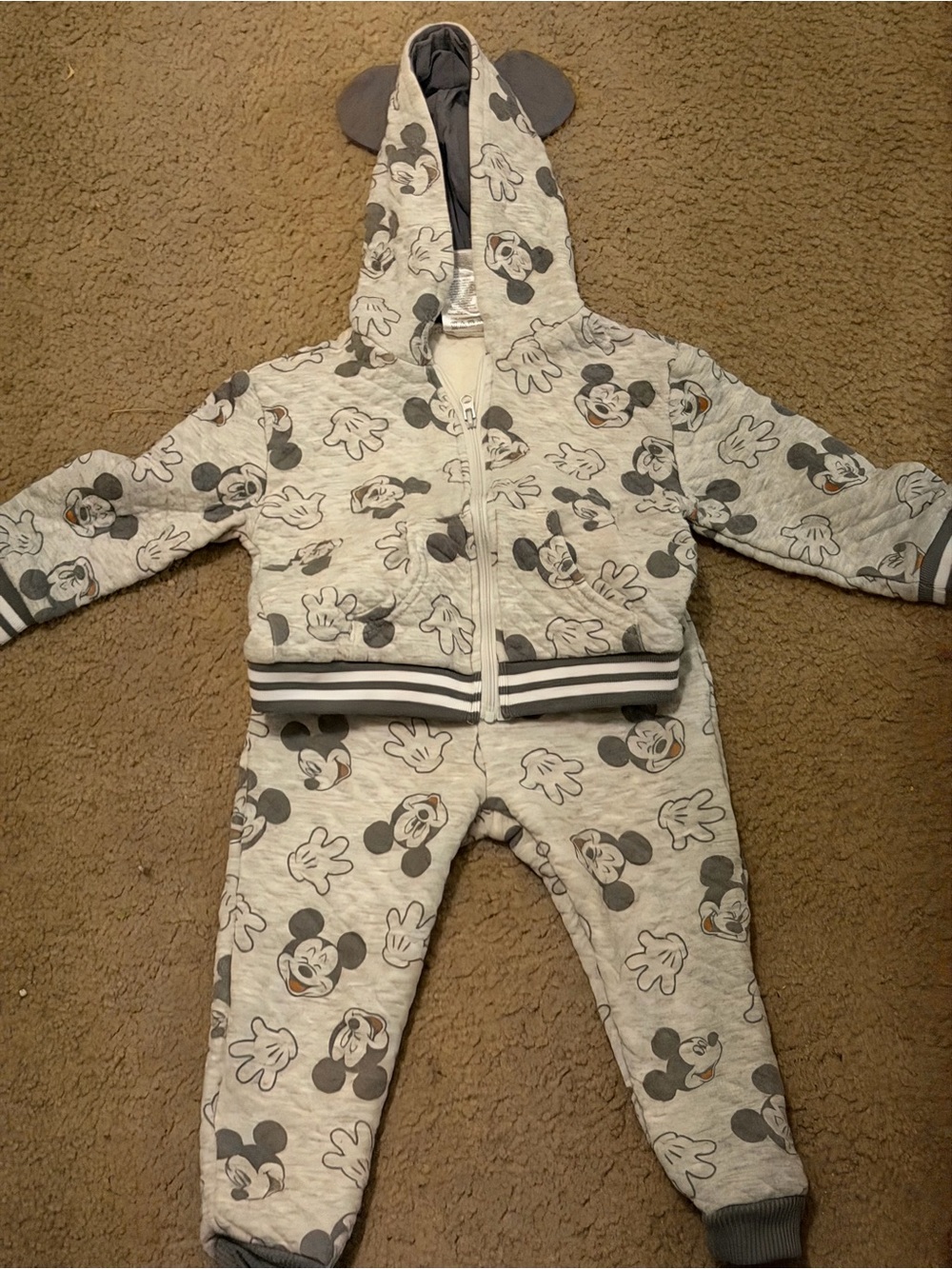 Disney Gray Mickey Mouse Hooded One-Piece Bodysuit with Ears